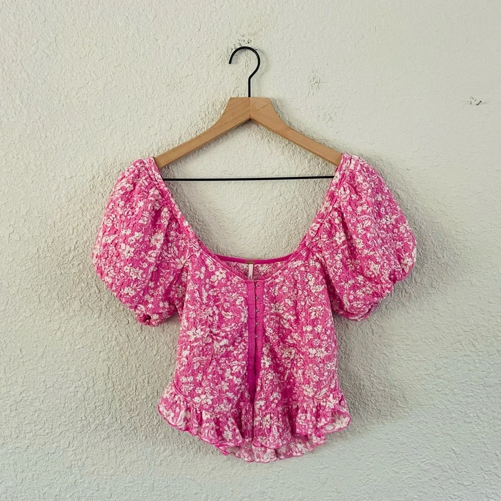 Free People Oh Baby lace Crop Top in Pink Combo